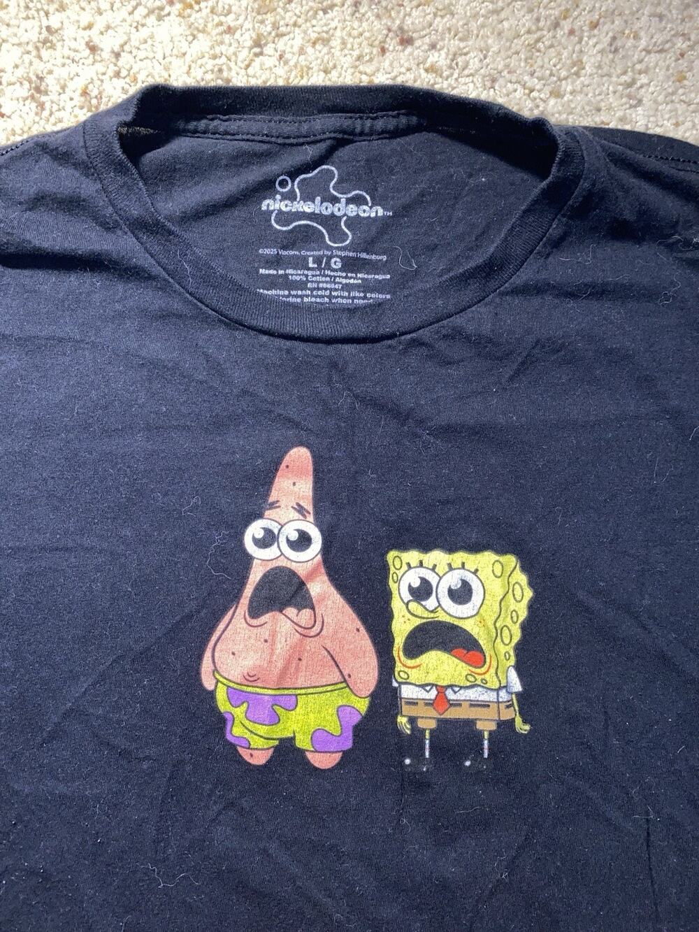 Vintage Nickelodeon Mens Large Black Cotton SpongeBob Patrick Graphic Tee Shirt